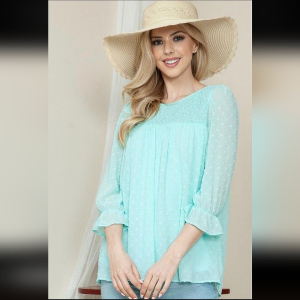 Womens Light Blue Blouse 3/4 Sleeves